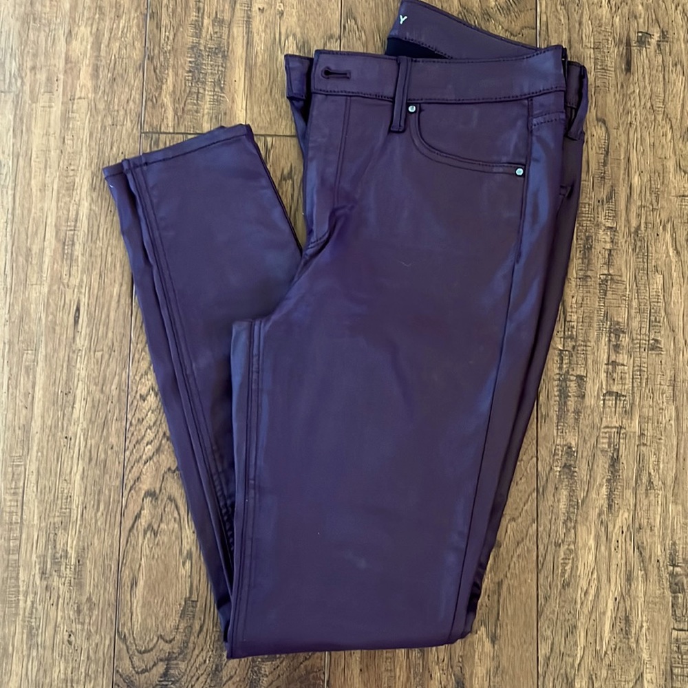 Skinny Coated Pant - Eggplant/wine color